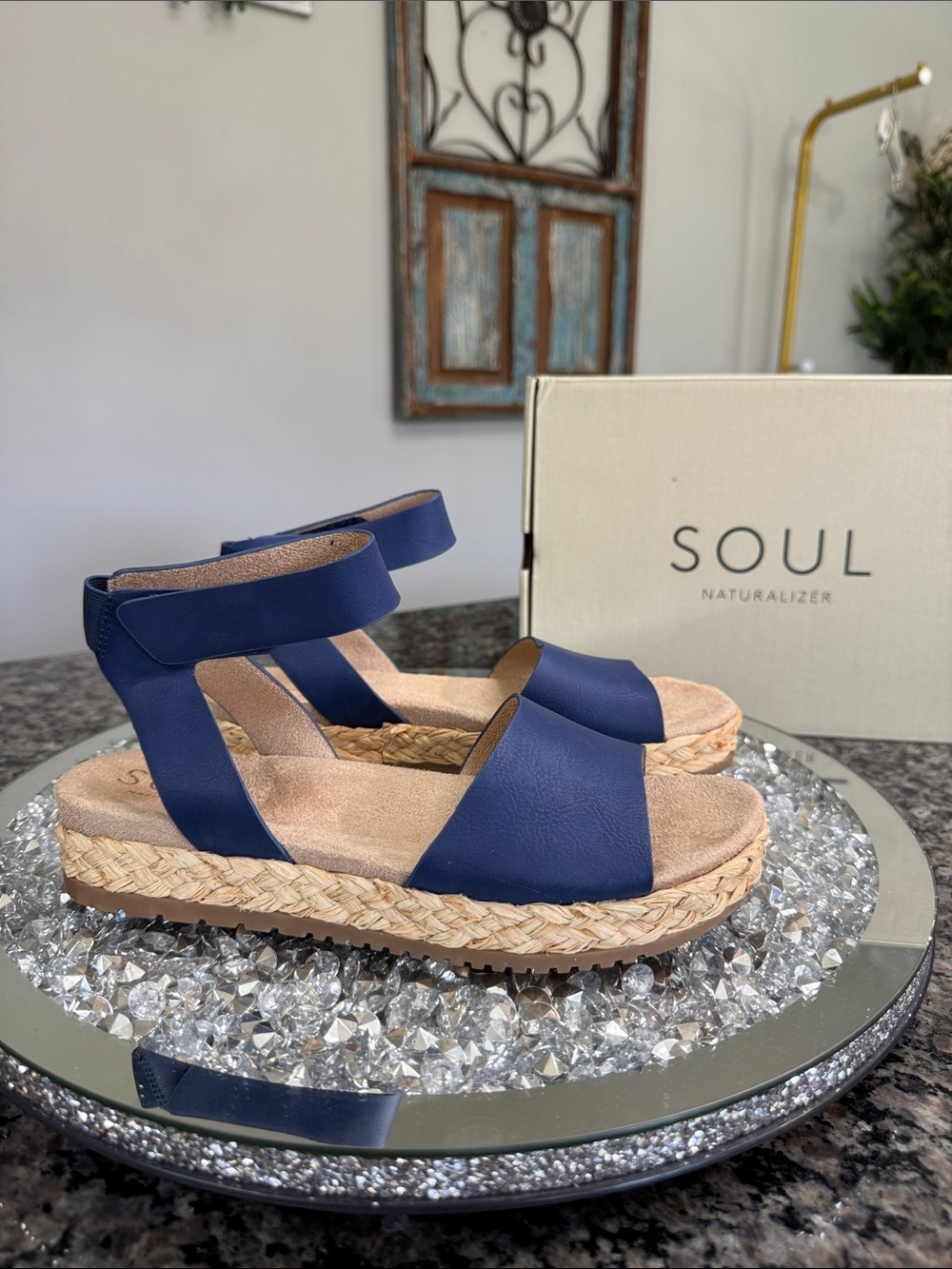 SOUL Naturalizer deara Navy Braided Espadrille Platform Sandals with Ankle Strap